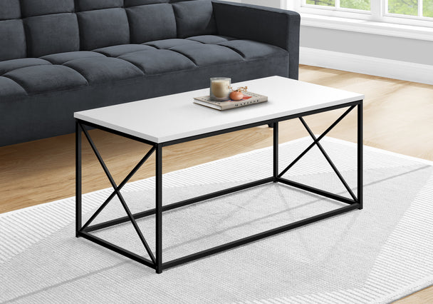 I 3780 Coffee Table - 40"L / White / Black Metal - Furniture Depot (7881123856632)