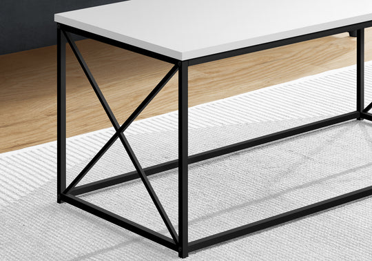 I 3780 Coffee Table - 40"L / White / Black Metal - Furniture Depot (7881123856632)