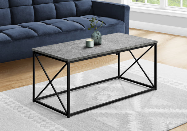 I 3785 Coffee Table - 40"L / Grey Stone-Look / Black Metal - Furniture Depot (7881124020472)