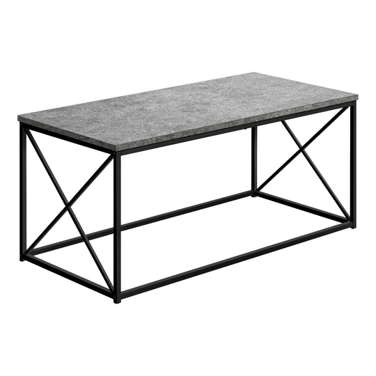 I 3785 Coffee Table - 40"L / Grey Stone-Look / Black Metal - Furniture Depot (7881124020472)