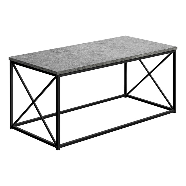 I 3785 Coffee Table - 40"L / Grey Stone-Look / Black Metal - Furniture Depot (7881124020472)