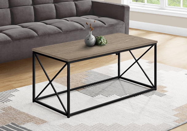 I 3786 Coffee Table - 40"L / Dark Taupe / Black Metal - Furniture Depot