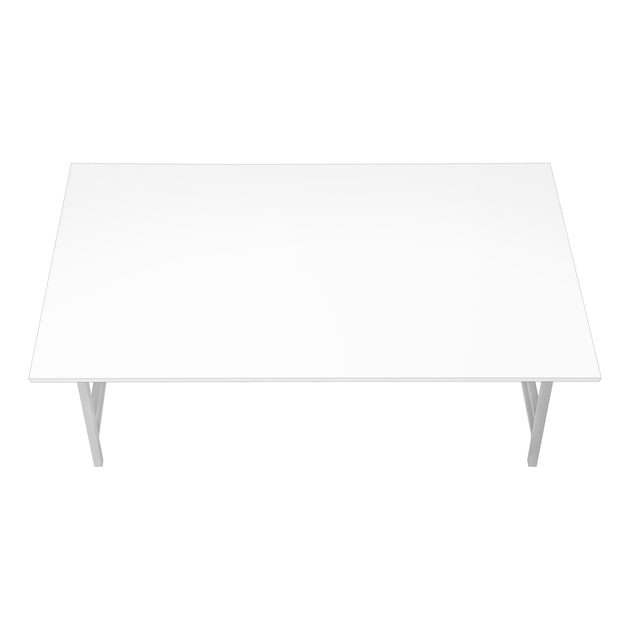 I 3790 Coffee Table - 40"L / White / Silver Metal - Furniture Depot