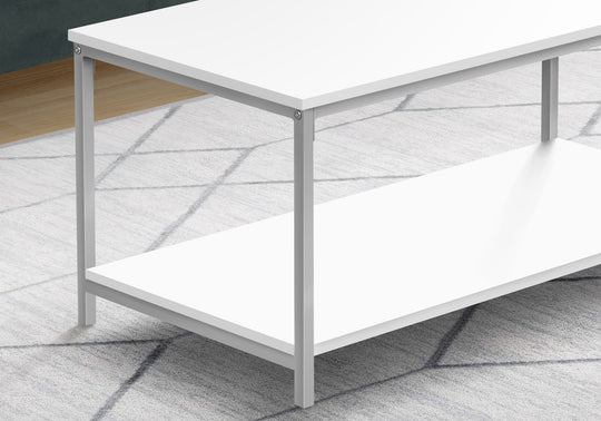 I 3800 Coffee Table - 40"L / White / Silver Metal - Furniture Depot (7881124282616)