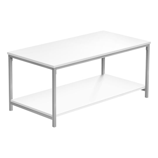 I 3800 Coffee Table - 40"L / White / Silver Metal - Furniture Depot (7881124282616)