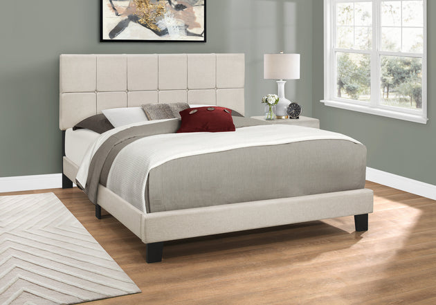 I 5605Q Bed - Queen Size / Beige Linen - Furniture Depot