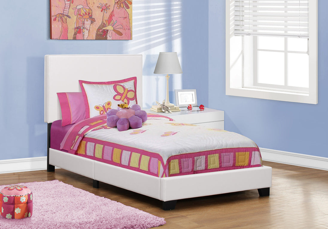 I 5911T Bed - Twin Size / White Leather-Look - Furniture Depot
