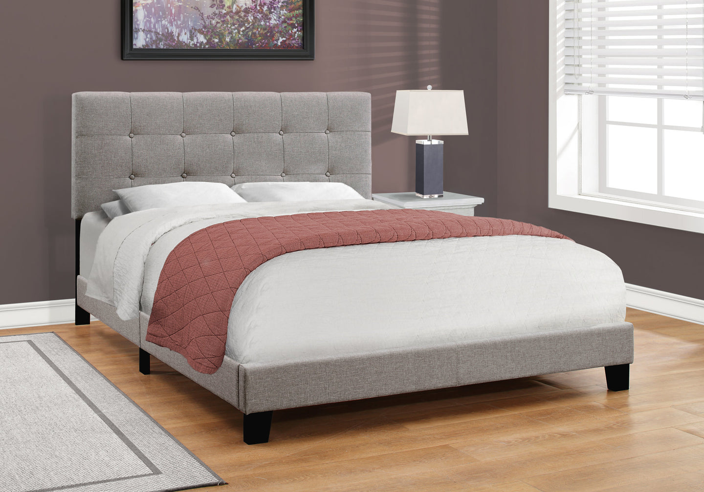 I 5920Q Bed - Queen Size / Grey Linen - Furniture Depot
