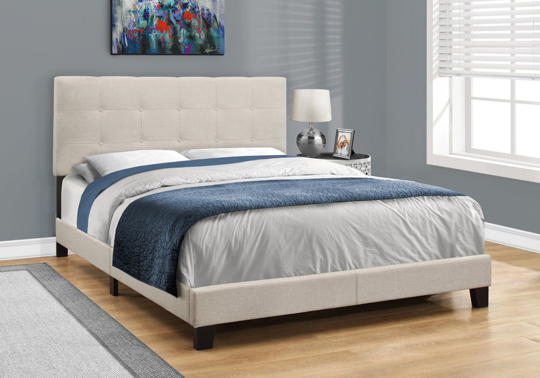 I 5921Q Bed - Queen Size / Beige Linen - Furniture Depot (7881125298424)