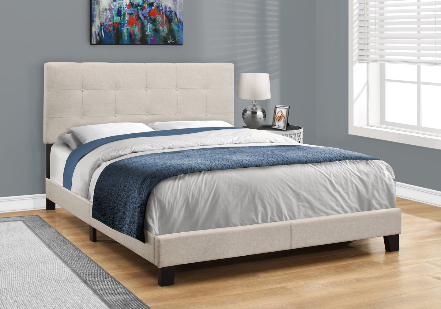 I 5921Q Bed - Queen Size / Beige Linen - Furniture Depot (7881125298424)