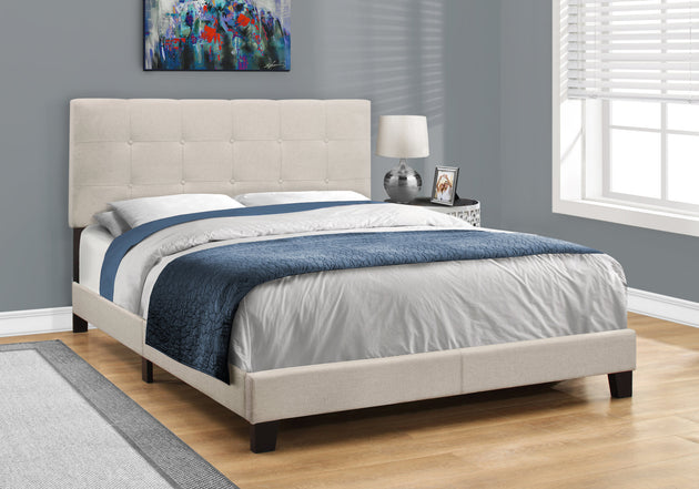 I 5921Q Bed - Queen Size / Beige Linen - Furniture Depot (7881125298424)