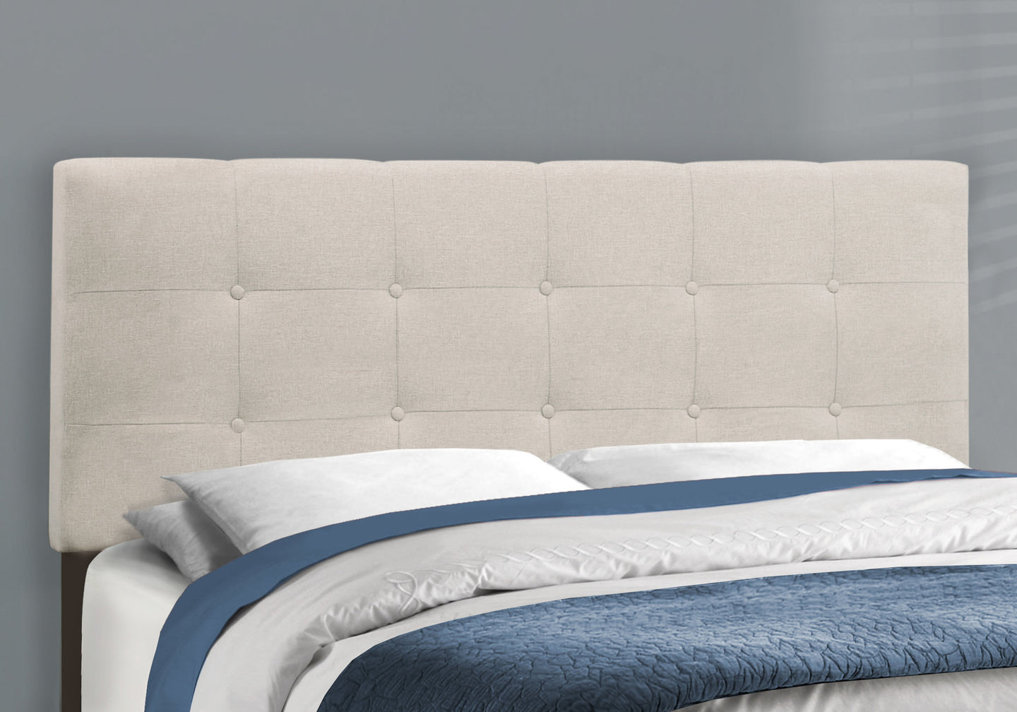 I 5921Q Bed - Queen Size / Beige Linen - Furniture Depot (7881125298424)