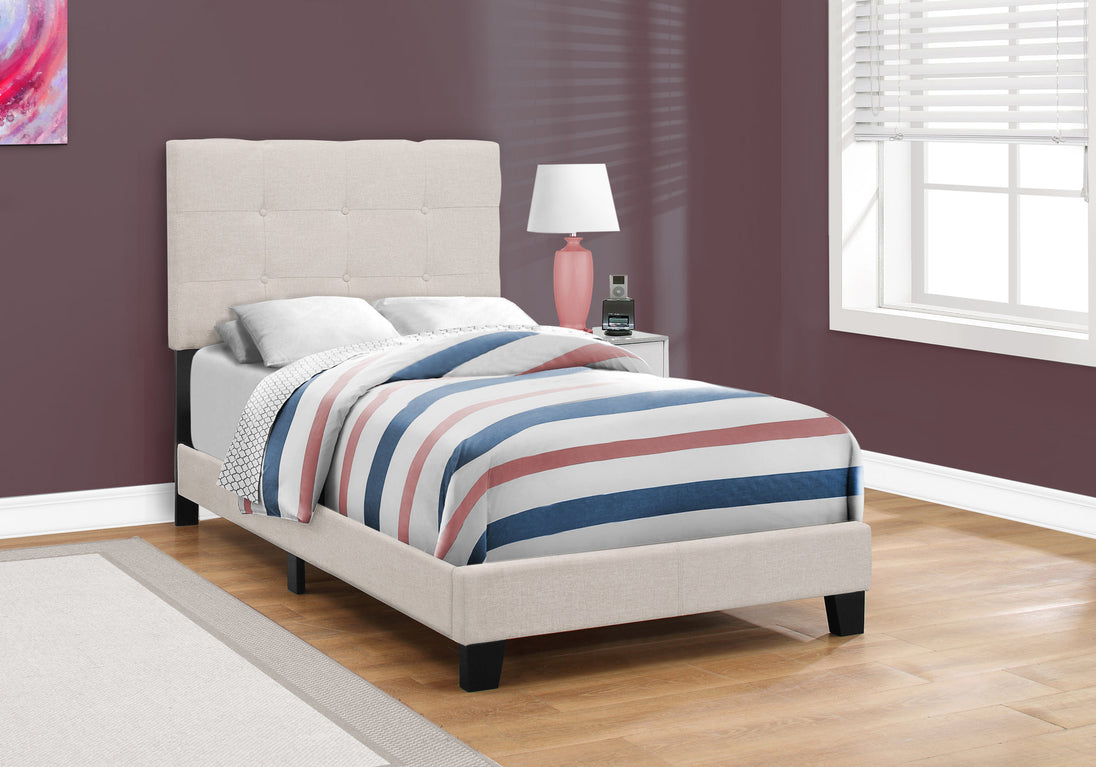 I 5921T Bed - Twin Size / Beige Linen - Furniture Depot (7881125363960)