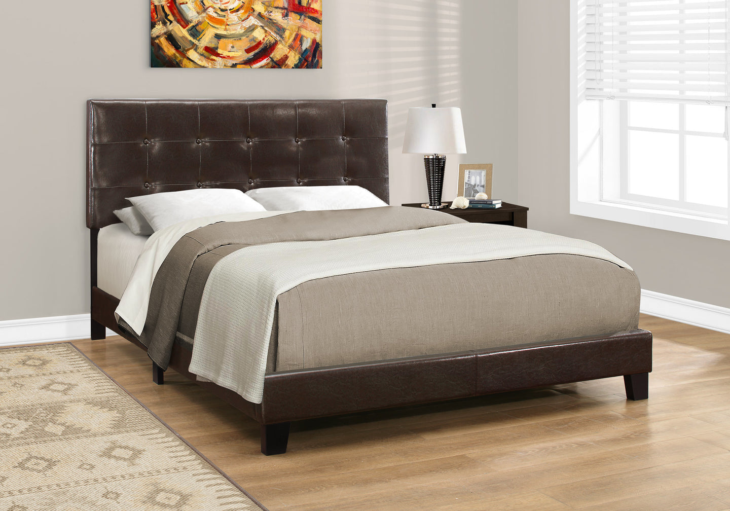 I 5922Q Bed - Queen Size / Dark Brown Leather-Look - Furniture Depot