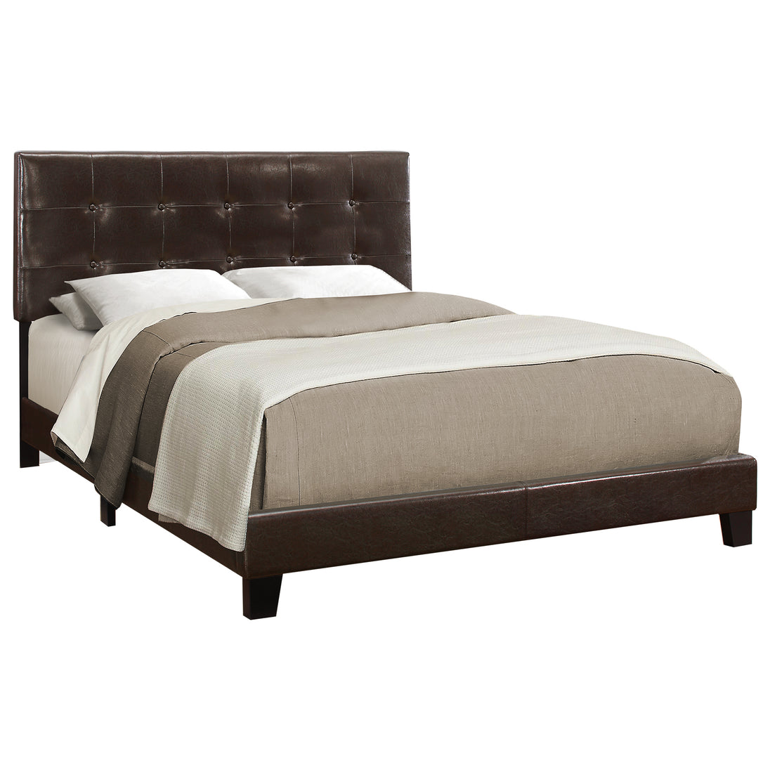 I 5922Q Bed - Queen Size / Dark Brown Leather-Look - Furniture Depot