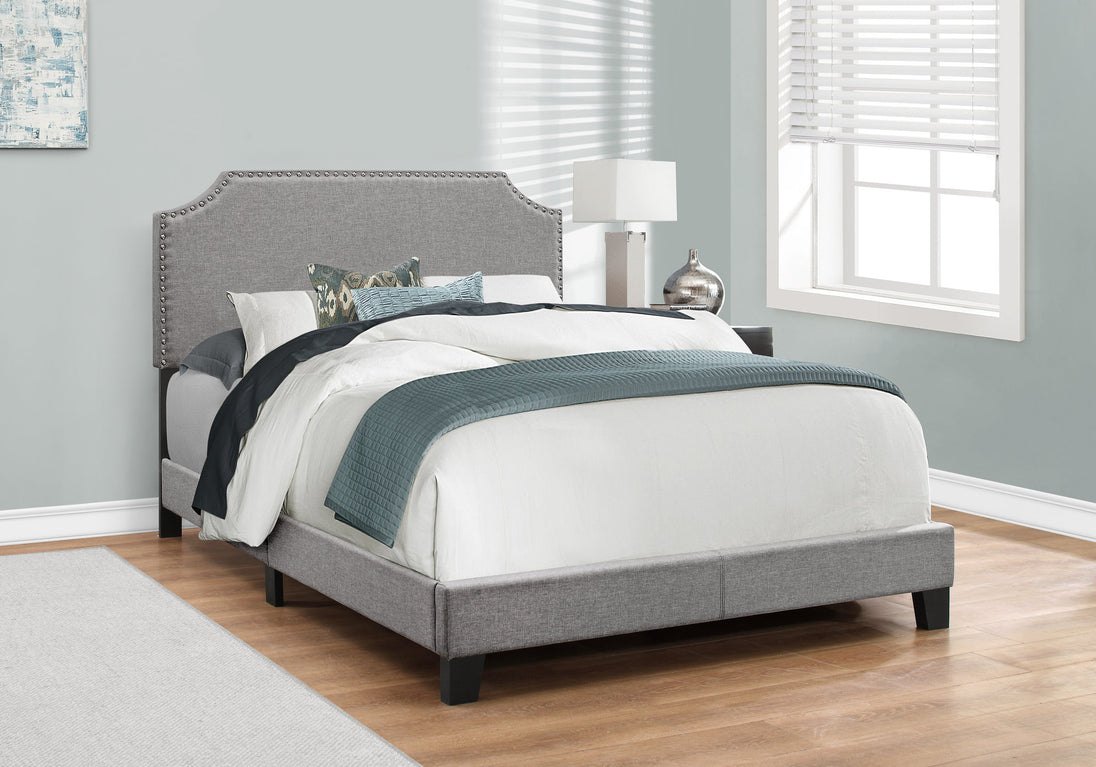 I 5925F Bed - Full Size / Grey Linen With Chrome Trim - Furniture Depot (7881125462264)