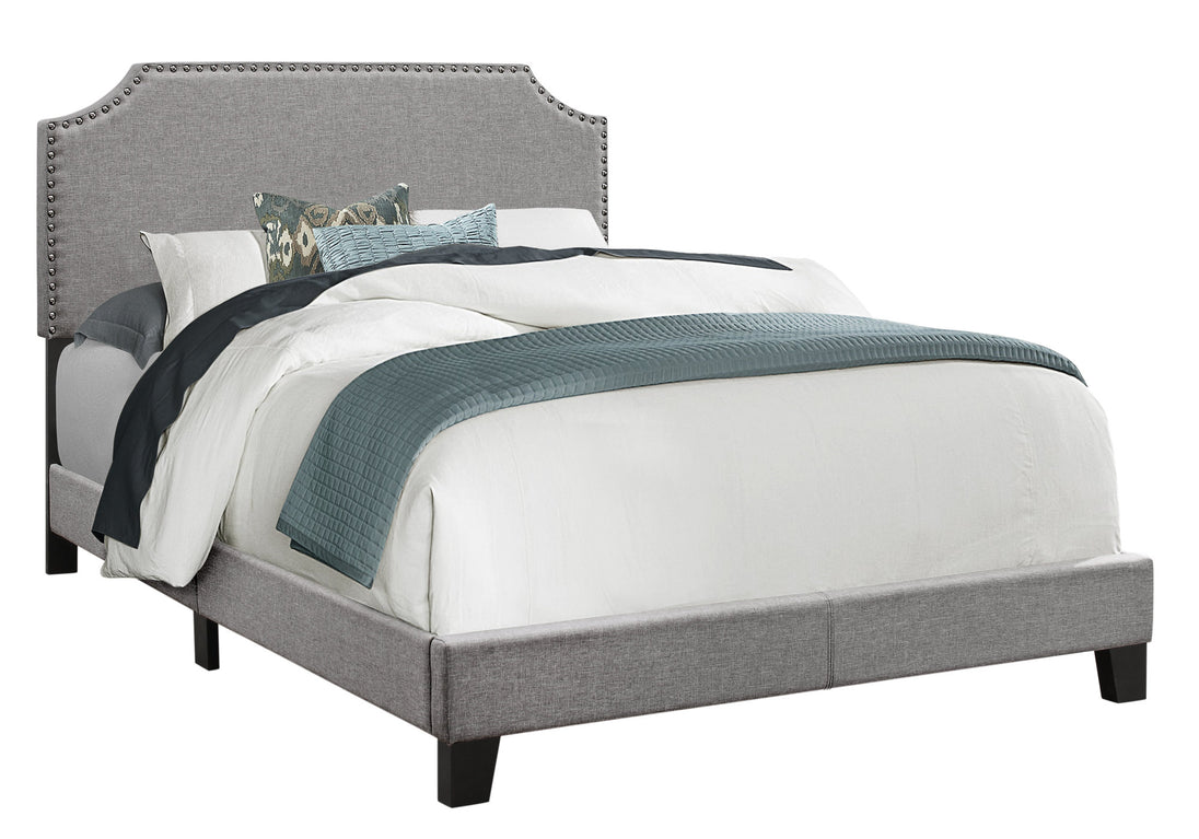 I 5925F Bed - Full Size / Grey Linen With Chrome Trim - Furniture Depot (7881125462264)