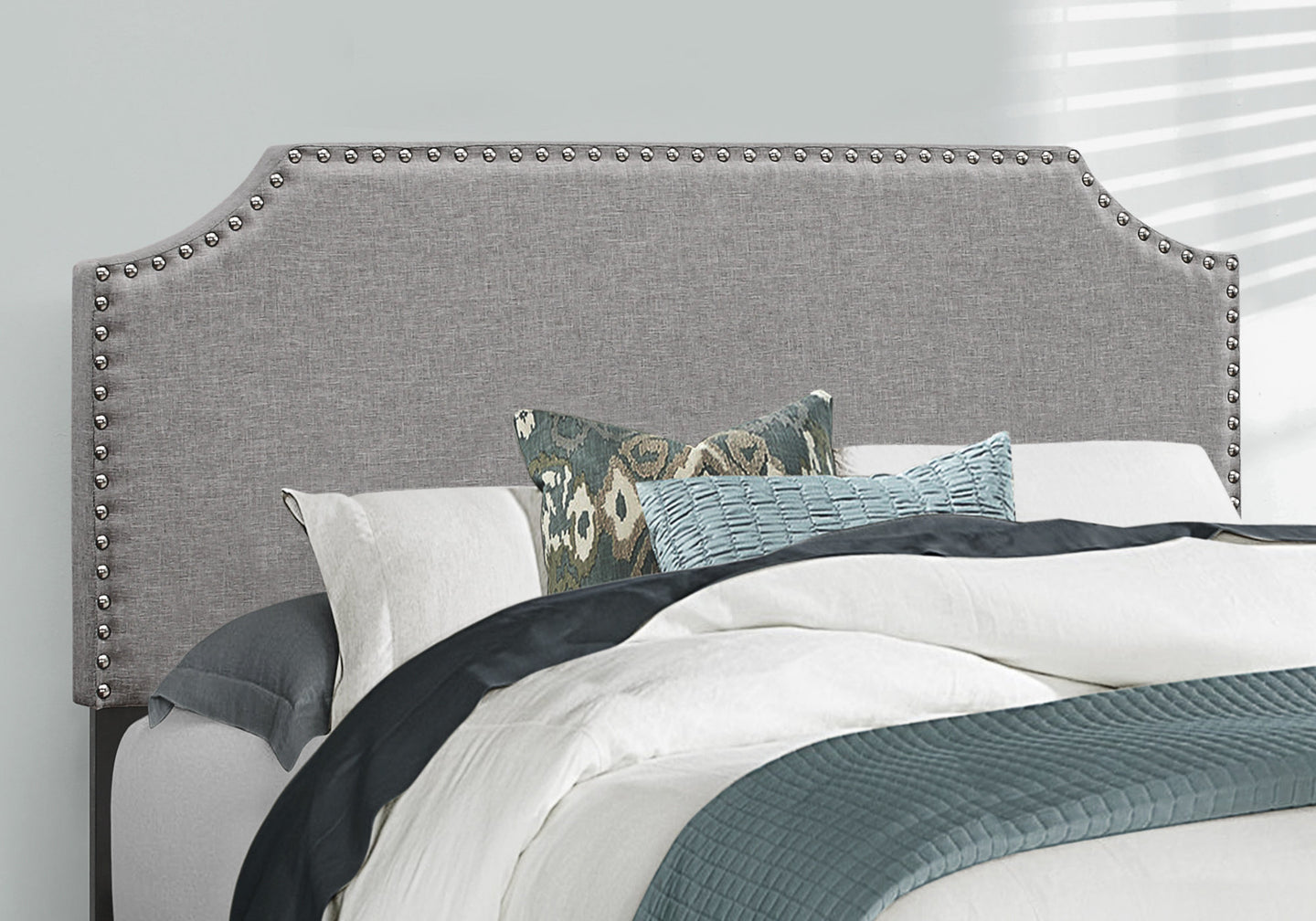 I 5925F Bed - Full Size / Grey Linen With Chrome Trim - Furniture Depot (7881125462264)