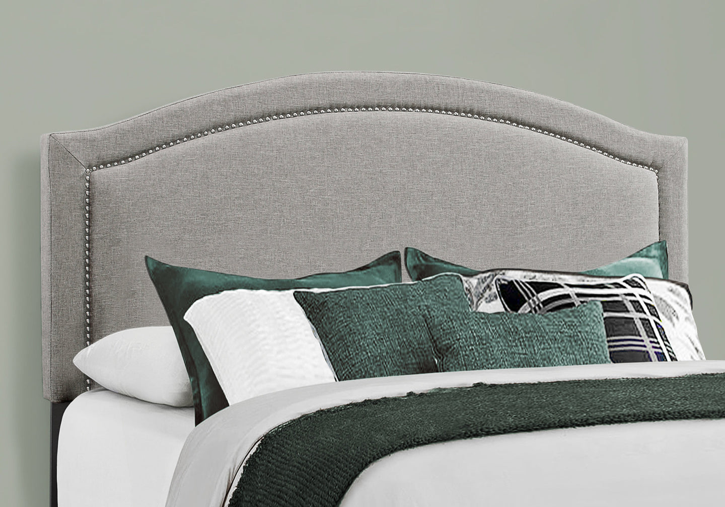 I 5936Q Bed - Queen Size / Grey Linen With Chrome Trim - Furniture Depot (7881125560568)