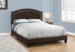 I 5938Q Bed - Queen Size / Brown Leather-Look With Brass Trim - Furniture Depot