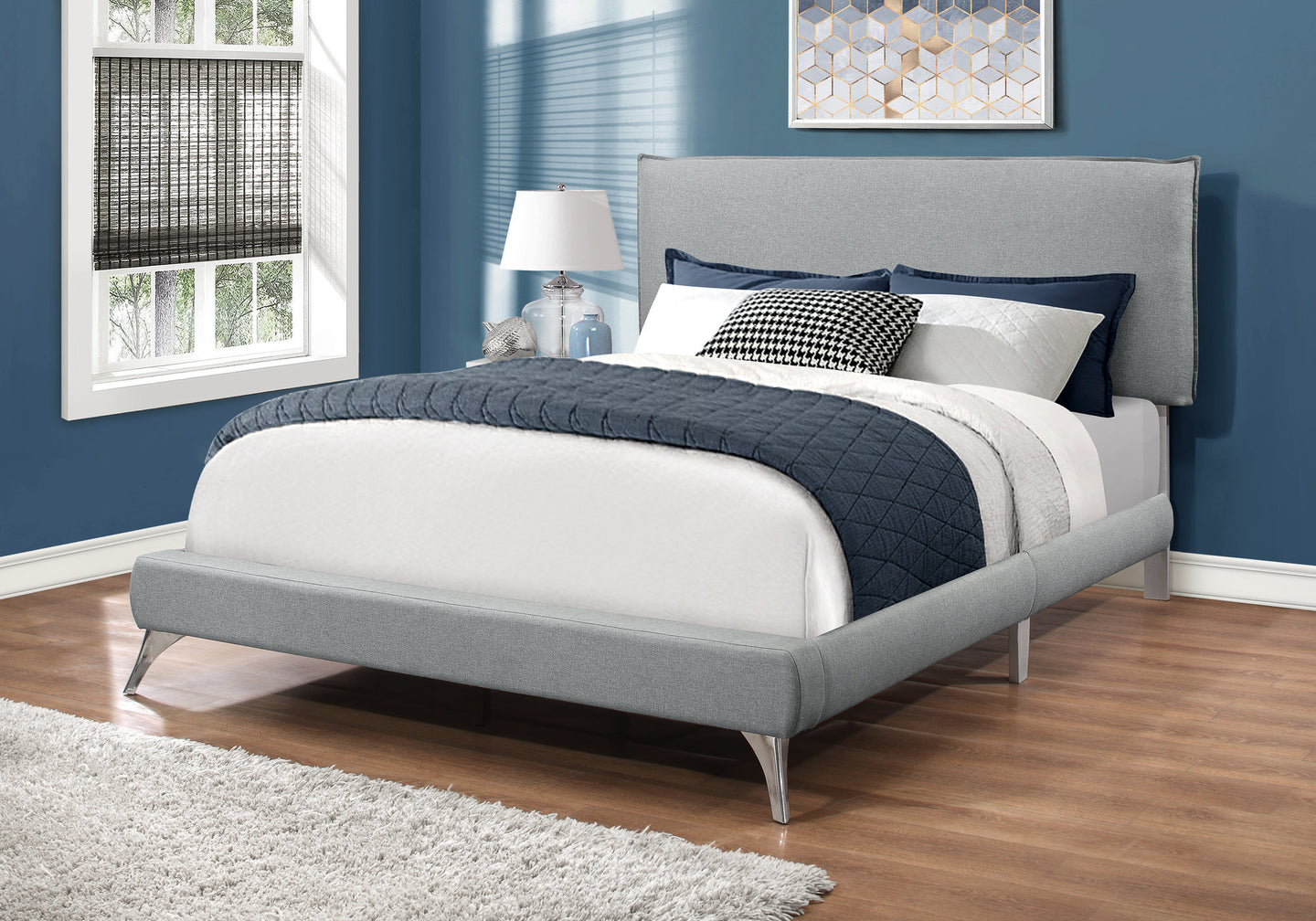 I 5950Q Bed - Queen Size / Grey Linen With Chrome Legs - Furniture Depot (7881125626104)