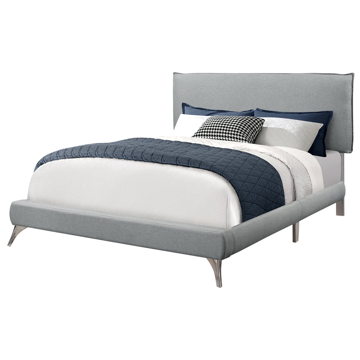 I 5950Q Bed - Queen Size / Grey Linen With Chrome Legs - Furniture Depot (7881125626104)