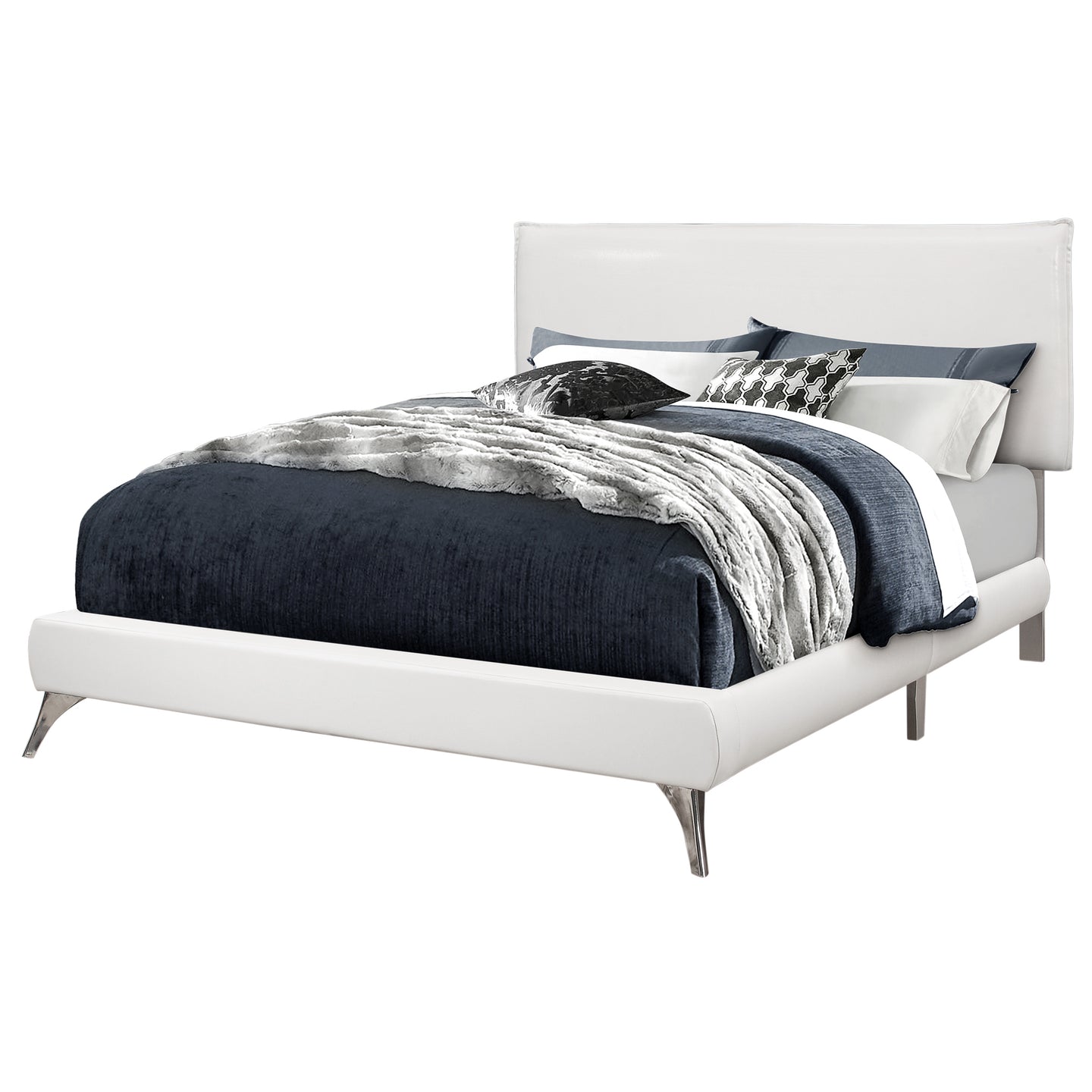 I 5953Q Bed - Queen Size / White Leather-Look With Chrome Legs - Furniture Depot (7881125658872)