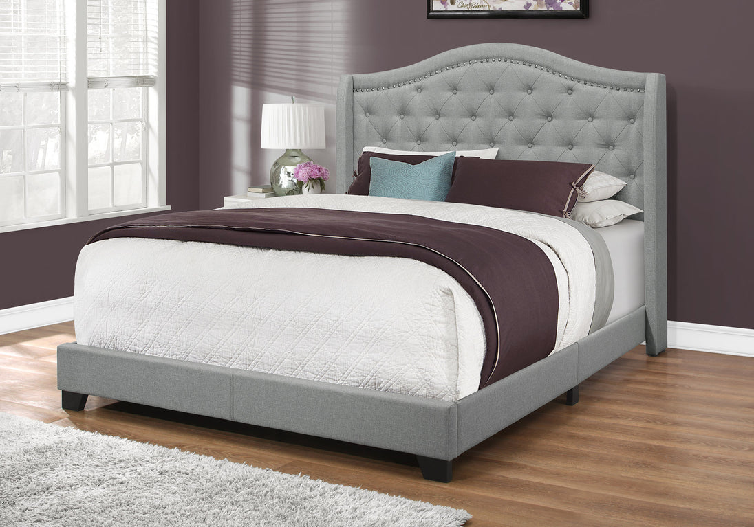 I 5966Q Bed - Queen Size / Grey Linen With Chrome Trim - Furniture Depot