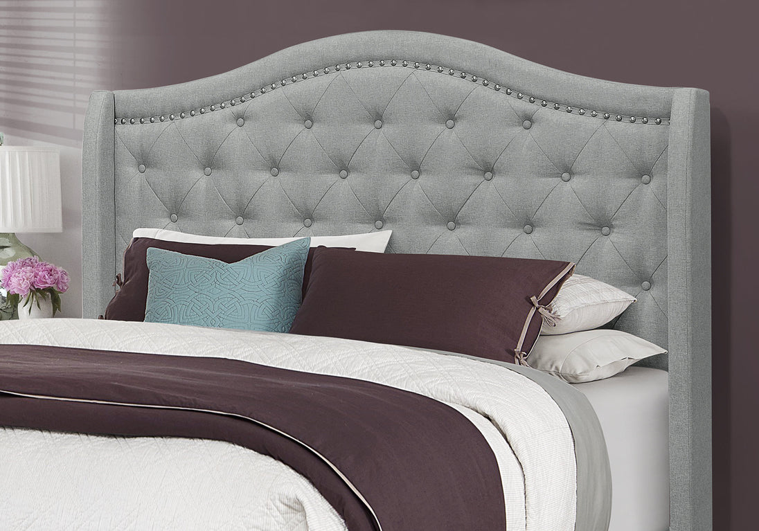 I 5966Q Bed - Queen Size / Grey Linen With Chrome Trim - Furniture Depot