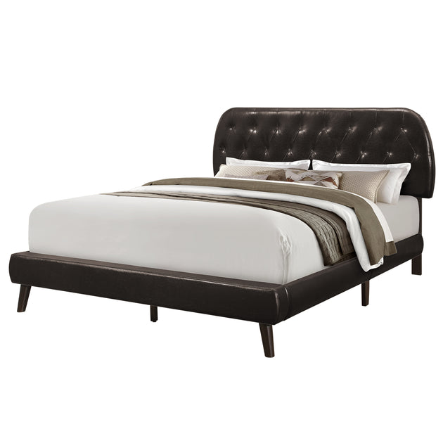 I 5982Q Bed - Queen Size / Brown Leather-Look With Wood Legs - Furniture Depot