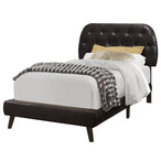 I 5982T Bed - Twin Size / Brown Leather-Look With Wood Legs - Furniture Depot (7881125986552)