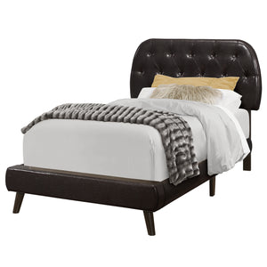 I 5982T Bed - Twin Size / Brown Leather-Look With Wood Legs - Furniture Depot (7881125986552)