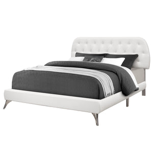 I 5983Q Bed - Queen Size / White Leather-Look With Chrome Legs - Furniture Depot