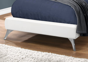 I 5983T Bed - Twin Size / White Leather-Look With Chrome Legs - Furniture Depot