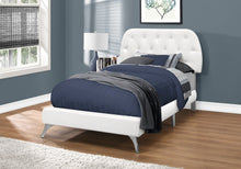 Load image into Gallery viewer, I 5983T Bed - Twin Size / White Leather-Look With Chrome Legs - Furniture Depot
