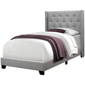 I 5984T Bed - Twin Size / Grey Linen With Chrome Trim - Furniture Depot