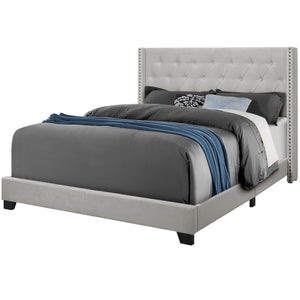 I 5985Q Bed - Queen Size / Light Grey Velvet With Chrome Trim - Furniture Depot