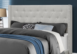 I 5985Q Bed - Queen Size / Light Grey Velvet With Chrome Trim - Furniture Depot