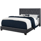 I 5986Q Bed - Queen Size / Dark Grey Velvet With Chrome Trim - Furniture Depot