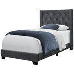 I 5986T Bed - Twin Size / Dark Grey Velvet With Chrome Trim - Furniture Depot