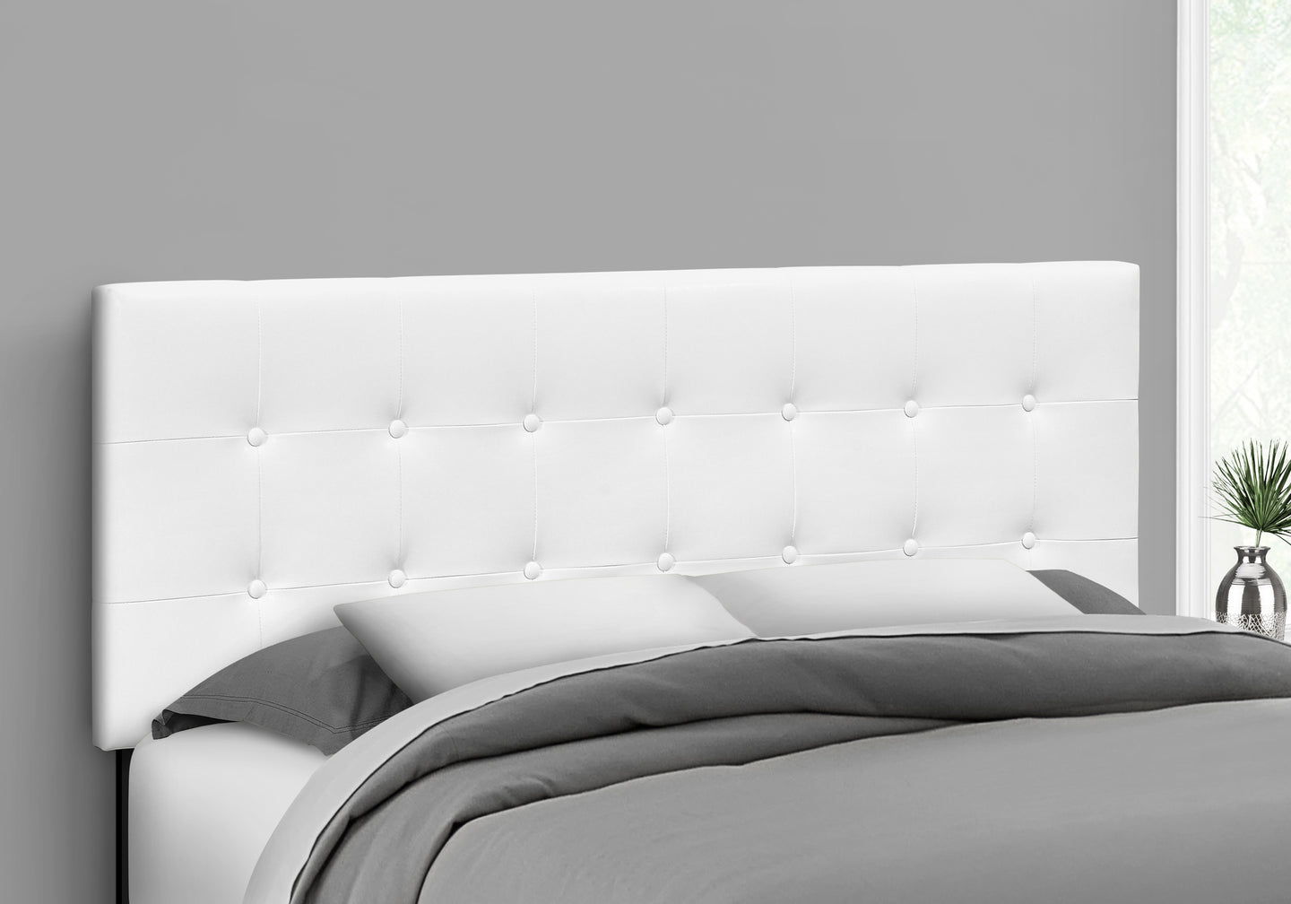 I 6002Q Bed - Queen Size / White Leather-Look Headboard Only - Furniture Depot