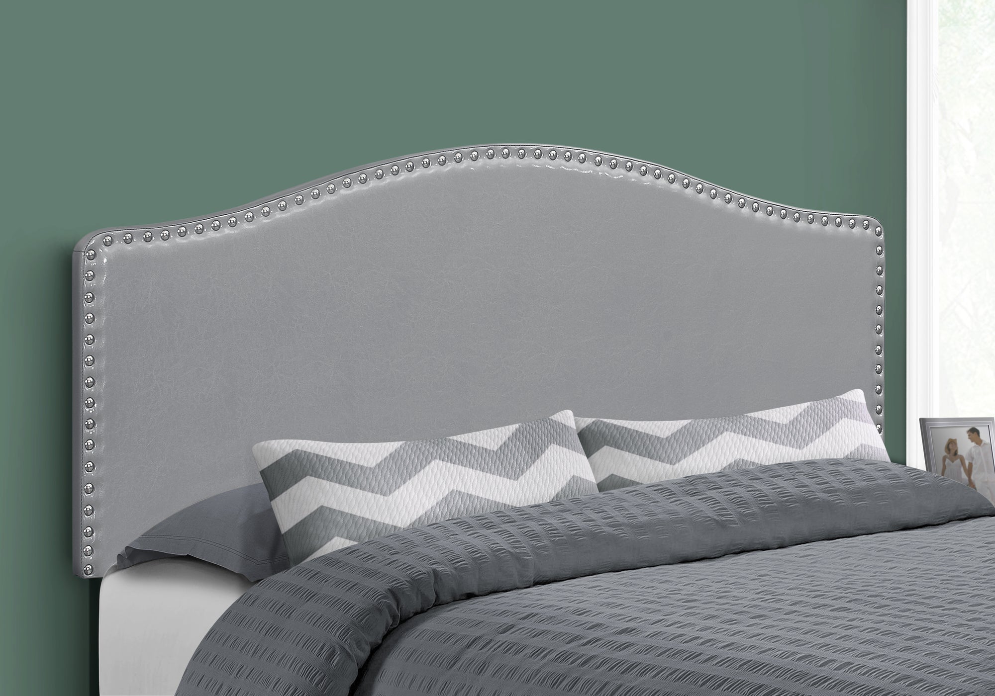 Grey leather deals headboard queen