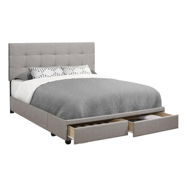 I 6020Q Bed - Queen Size / Grey Linen With 2 Storage Drawers - Furniture Depot