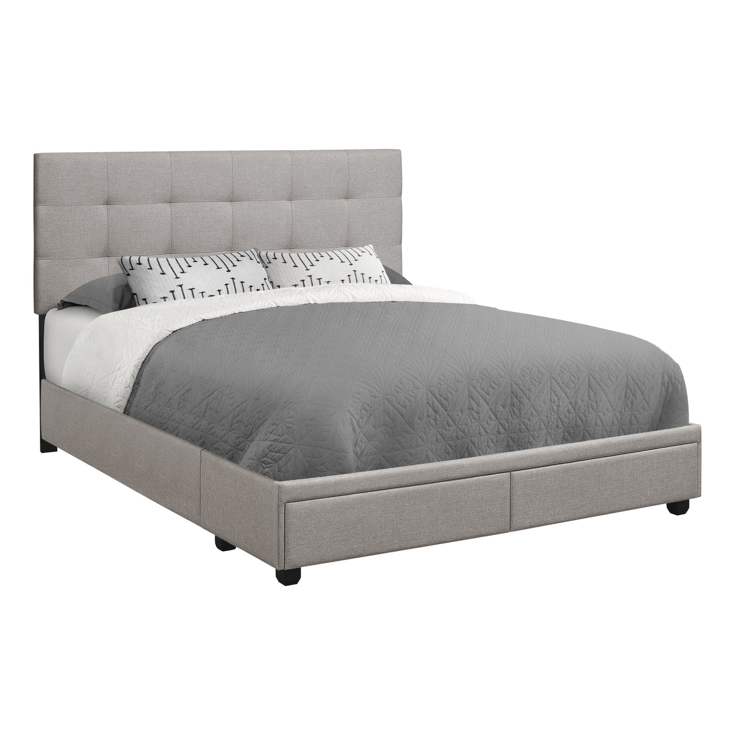 I 6020Q Bed - Queen Size / Grey Linen With 2 Storage Drawers - Furniture Depot