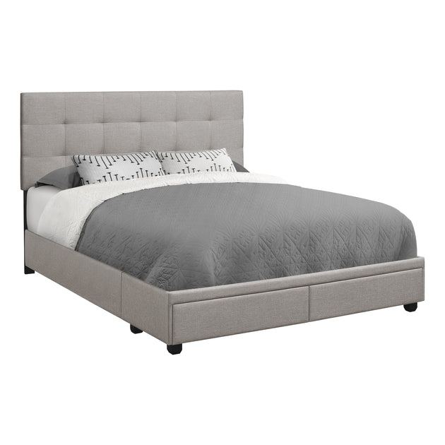 I 6020Q Bed - Queen Size / Grey Linen With 2 Storage Drawers - Furniture Depot