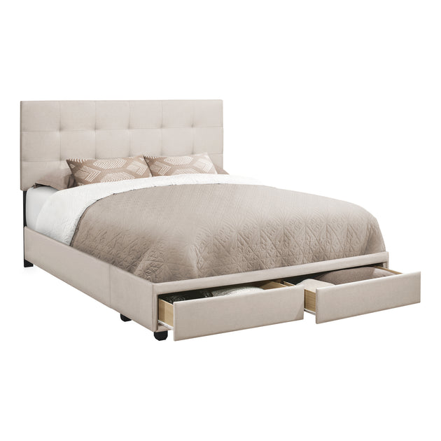 I 6021Q Bed - Queen Size / Beige Linen With 2 Storage Drawers - Furniture Depot (7881127198968)