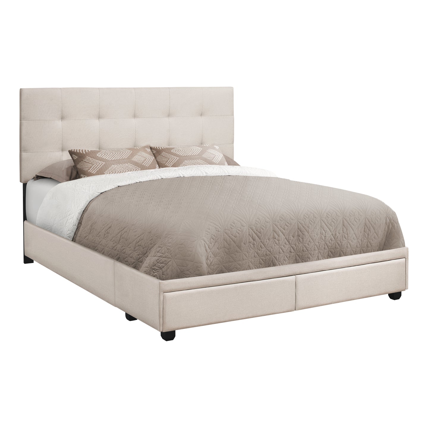 I 6021Q Bed - Queen Size / Beige Linen With 2 Storage Drawers - Furniture Depot (7881127198968)
