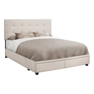 I 6021Q Bed - Queen Size / Beige Linen With 2 Storage Drawers - Furniture Depot (7881127198968)