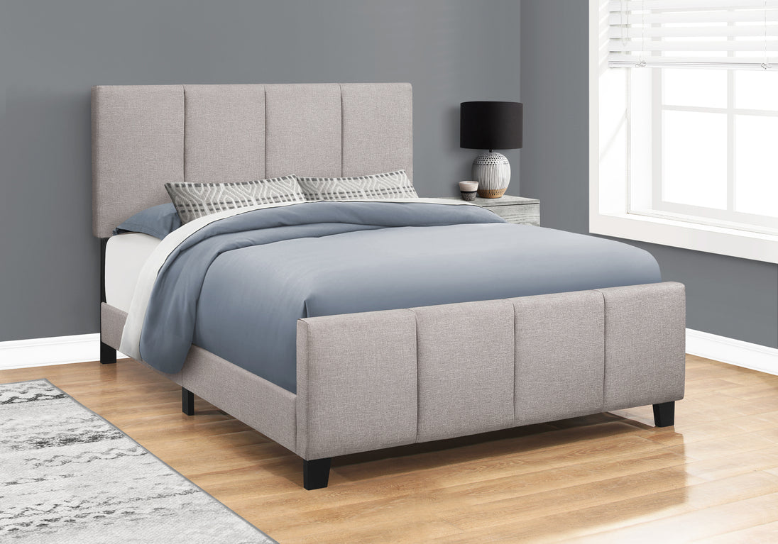 I 6025Q Bed - Queen Size / Grey Linen With Black Wood Legs - Furniture Depot (7881127264504)