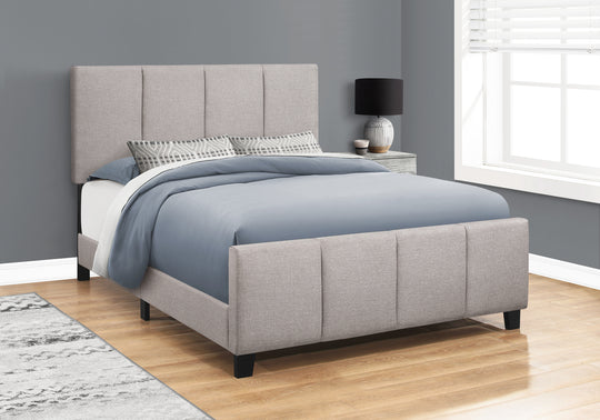 I 6025Q Bed - Queen Size / Grey Linen With Black Wood Legs - Furniture Depot (7881127264504)